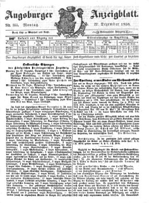 Augsburger Anzeigeblatt Montag 27. Dezember 1858