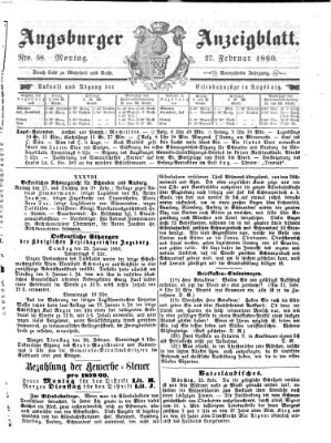 Augsburger Anzeigeblatt Montag 27. Februar 1860