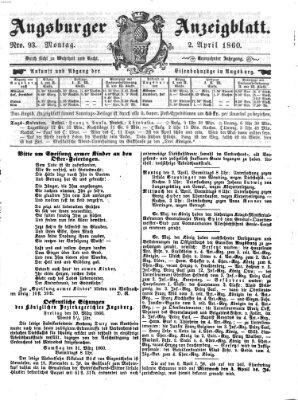 Augsburger Anzeigeblatt Montag 2. April 1860