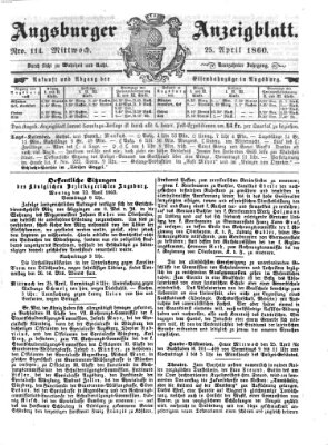 Augsburger Anzeigeblatt Mittwoch 25. April 1860