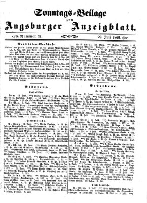 Augsburger Anzeigeblatt Sonntag 29. Juli 1860