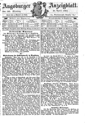 Augsburger Anzeigeblatt Montag 28. April 1862