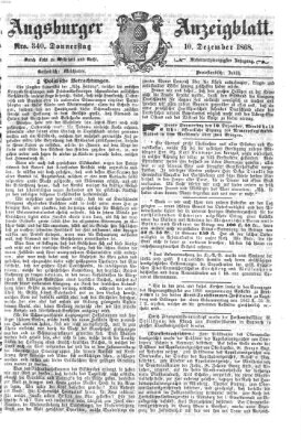 Augsburger Anzeigeblatt Donnerstag 10. Dezember 1868