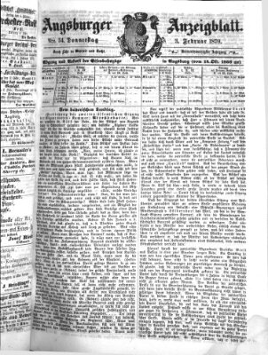 Augsburger Anzeigeblatt Donnerstag 3. Februar 1870