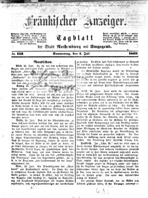 Fränkischer Anzeiger Donnerstag 1. Juli 1869