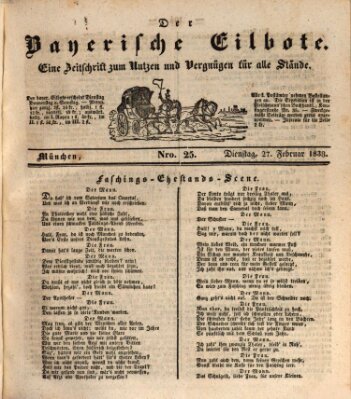 Baierscher Eilbote (Münchener Bote für Stadt und Land) Dienstag 27. Februar 1838