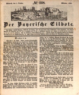 Baierscher Eilbote (Münchener Bote für Stadt und Land) Mittwoch 1. Oktober 1845
