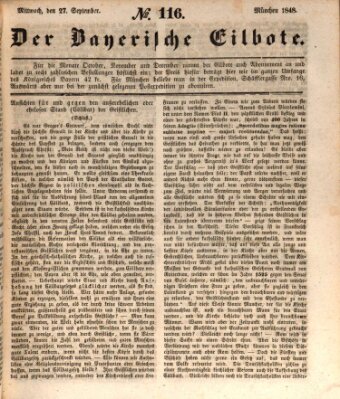 Baierscher Eilbote (Münchener Bote für Stadt und Land) Mittwoch 27. September 1848