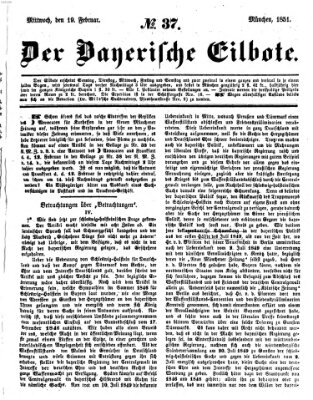 Baierscher Eilbote (Münchener Bote für Stadt und Land) Mittwoch 19. Februar 1851