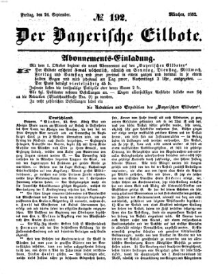 Baierscher Eilbote (Münchener Bote für Stadt und Land) Freitag 24. September 1852