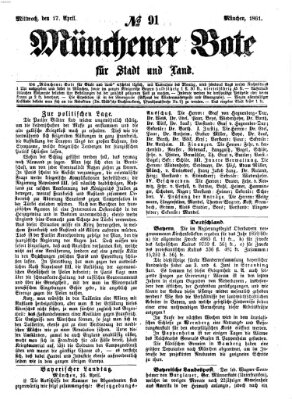 Münchener Bote für Stadt und Land Mittwoch 17. April 1861