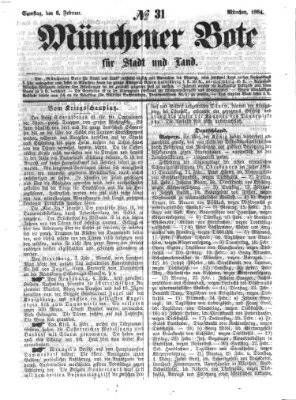 Münchener Bote für Stadt und Land Samstag 6. Februar 1864