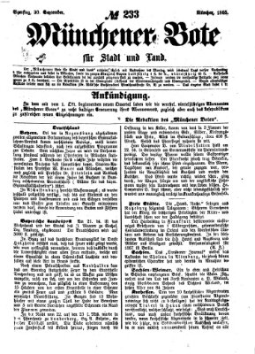 Münchener Bote für Stadt und Land Samstag 30. September 1865