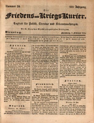 Der Friedens- u. Kriegs-Kurier (Nürnberger Friedens- und Kriegs-Kurier) Dienstag 3. Februar 1829