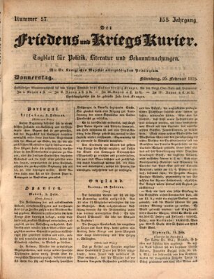 Der Friedens- u. Kriegs-Kurier (Nürnberger Friedens- und Kriegs-Kurier) Donnerstag 26. Februar 1829