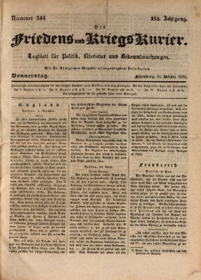 Der Friedens- u. Kriegs-Kurier (Nürnberger Friedens- und Kriegs-Kurier) Donnerstag 10. Dezember 1829