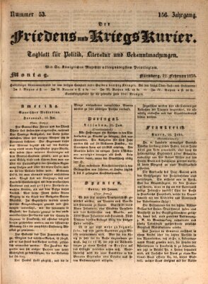 Der Friedens- u. Kriegs-Kurier (Nürnberger Friedens- und Kriegs-Kurier) Montag 22. Februar 1830