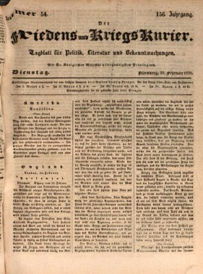 Der Friedens- u. Kriegs-Kurier (Nürnberger Friedens- und Kriegs-Kurier) Dienstag 23. Februar 1830