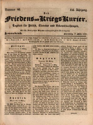 Der Friedens- u. Kriegs-Kurier (Nürnberger Friedens- und Kriegs-Kurier) Samstag 27. März 1830