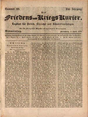Der Friedens- u. Kriegs-Kurier (Nürnberger Friedens- und Kriegs-Kurier) Donnerstag 8. April 1830