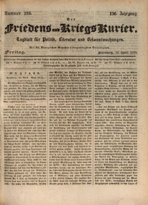 Der Friedens- u. Kriegs-Kurier (Nürnberger Friedens- und Kriegs-Kurier) Freitag 30. April 1830