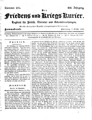 Der Friedens- u. Kriegs-Kurier (Nürnberger Friedens- und Kriegs-Kurier) Samstag 2. Oktober 1830