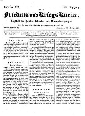 Der Friedens- u. Kriegs-Kurier (Nürnberger Friedens- und Kriegs-Kurier) Donnerstag 14. Oktober 1830