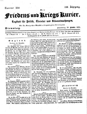 Der Friedens- u. Kriegs-Kurier (Nürnberger Friedens- und Kriegs-Kurier) Dienstag 30. November 1830