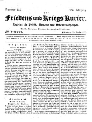 Der Friedens- u. Kriegs-Kurier (Nürnberger Friedens- und Kriegs-Kurier) Mittwoch 22. Dezember 1830