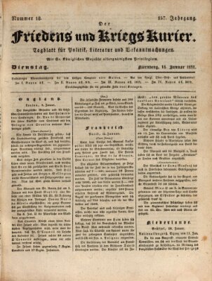 Der Friedens- u. Kriegs-Kurier (Nürnberger Friedens- und Kriegs-Kurier) Dienstag 18. Januar 1831