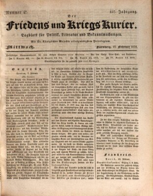 Der Friedens- u. Kriegs-Kurier (Nürnberger Friedens- und Kriegs-Kurier) Mittwoch 16. Februar 1831