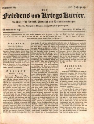 Der Friedens- u. Kriegs-Kurier (Nürnberger Friedens- und Kriegs-Kurier) Donnerstag 10. März 1831