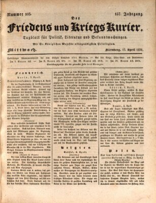 Der Friedens- u. Kriegs-Kurier (Nürnberger Friedens- und Kriegs-Kurier) Mittwoch 13. April 1831
