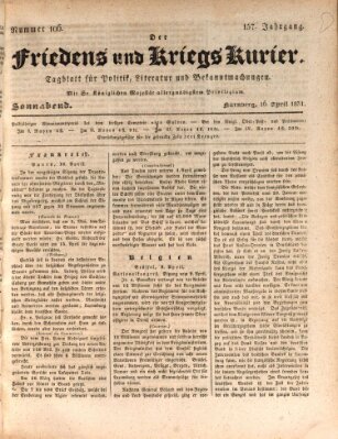 Der Friedens- u. Kriegs-Kurier (Nürnberger Friedens- und Kriegs-Kurier) Samstag 16. April 1831
