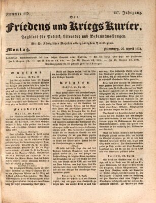 Der Friedens- u. Kriegs-Kurier (Nürnberger Friedens- und Kriegs-Kurier) Montag 25. April 1831