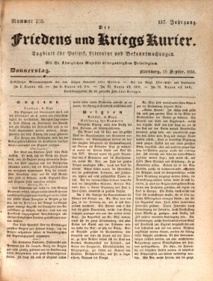 Der Friedens- u. Kriegs-Kurier (Nürnberger Friedens- und Kriegs-Kurier) Donnerstag 15. September 1831