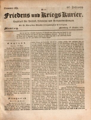 Der Friedens- u. Kriegs-Kurier (Nürnberger Friedens- und Kriegs-Kurier) Montag 26. September 1831
