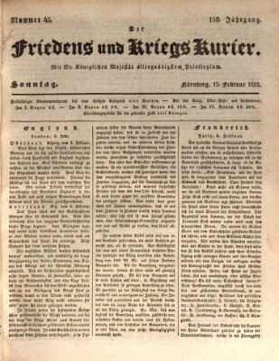 Der Friedens- u. Kriegs-Kurier (Nürnberger Friedens- und Kriegs-Kurier) Sonntag 12. Februar 1832