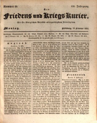 Der Friedens- u. Kriegs-Kurier (Nürnberger Friedens- und Kriegs-Kurier) Montag 13. Februar 1832
