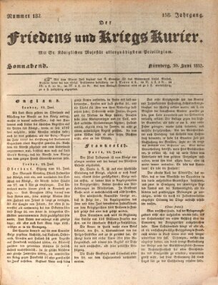 Der Friedens- u. Kriegs-Kurier (Nürnberger Friedens- und Kriegs-Kurier) Samstag 30. Juni 1832