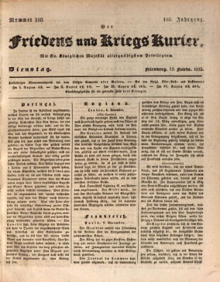 Der Friedens- u. Kriegs-Kurier (Nürnberger Friedens- und Kriegs-Kurier) Dienstag 13. November 1832
