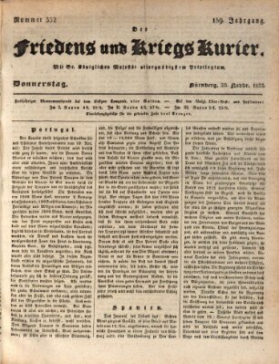 Der Friedens- u. Kriegs-Kurier (Nürnberger Friedens- und Kriegs-Kurier) Donnerstag 28. November 1833
