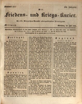 Der Friedens- u. Kriegs-Kurier (Nürnberger Friedens- und Kriegs-Kurier) Mittwoch 30. Juli 1834