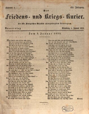 Der Friedens- u. Kriegs-Kurier (Nürnberger Friedens- und Kriegs-Kurier) Donnerstag 1. Januar 1835