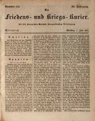 Der Friedens- u. Kriegs-Kurier (Nürnberger Friedens- und Kriegs-Kurier) Mittwoch 3. Juni 1835