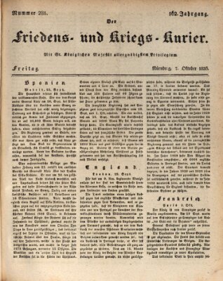 Der Friedens- u. Kriegs-Kurier (Nürnberger Friedens- und Kriegs-Kurier) Freitag 7. Oktober 1836