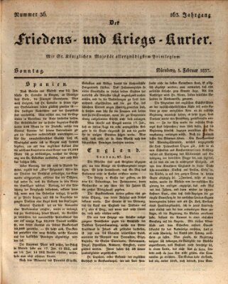 Der Friedens- u. Kriegs-Kurier (Nürnberger Friedens- und Kriegs-Kurier) Sonntag 5. Februar 1837