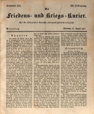 Der Friedens- u. Kriegs-Kurier (Nürnberger Friedens- und Kriegs-Kurier) Dienstag 22. August 1837