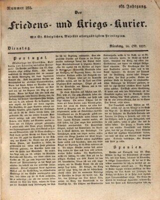 Der Friedens- u. Kriegs-Kurier (Nürnberger Friedens- und Kriegs-Kurier) Dienstag 10. Oktober 1837