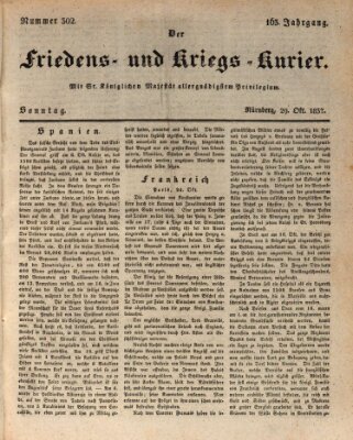 Der Friedens- u. Kriegs-Kurier (Nürnberger Friedens- und Kriegs-Kurier) Sonntag 29. Oktober 1837